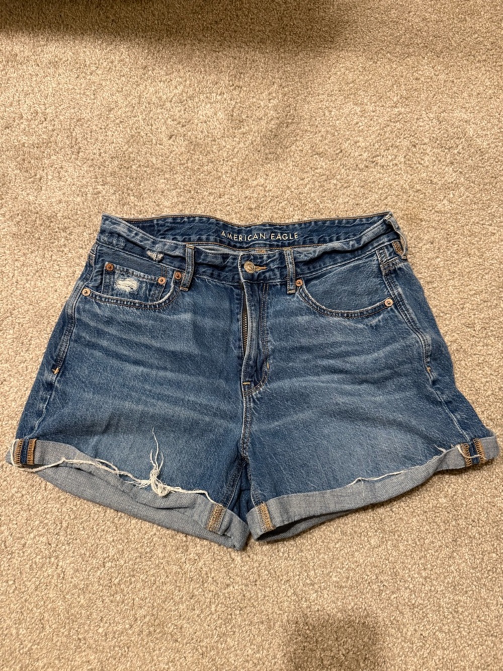 American Eagle Outfitters Distressed Dark Blue Denim Cuffed Women's Shorts